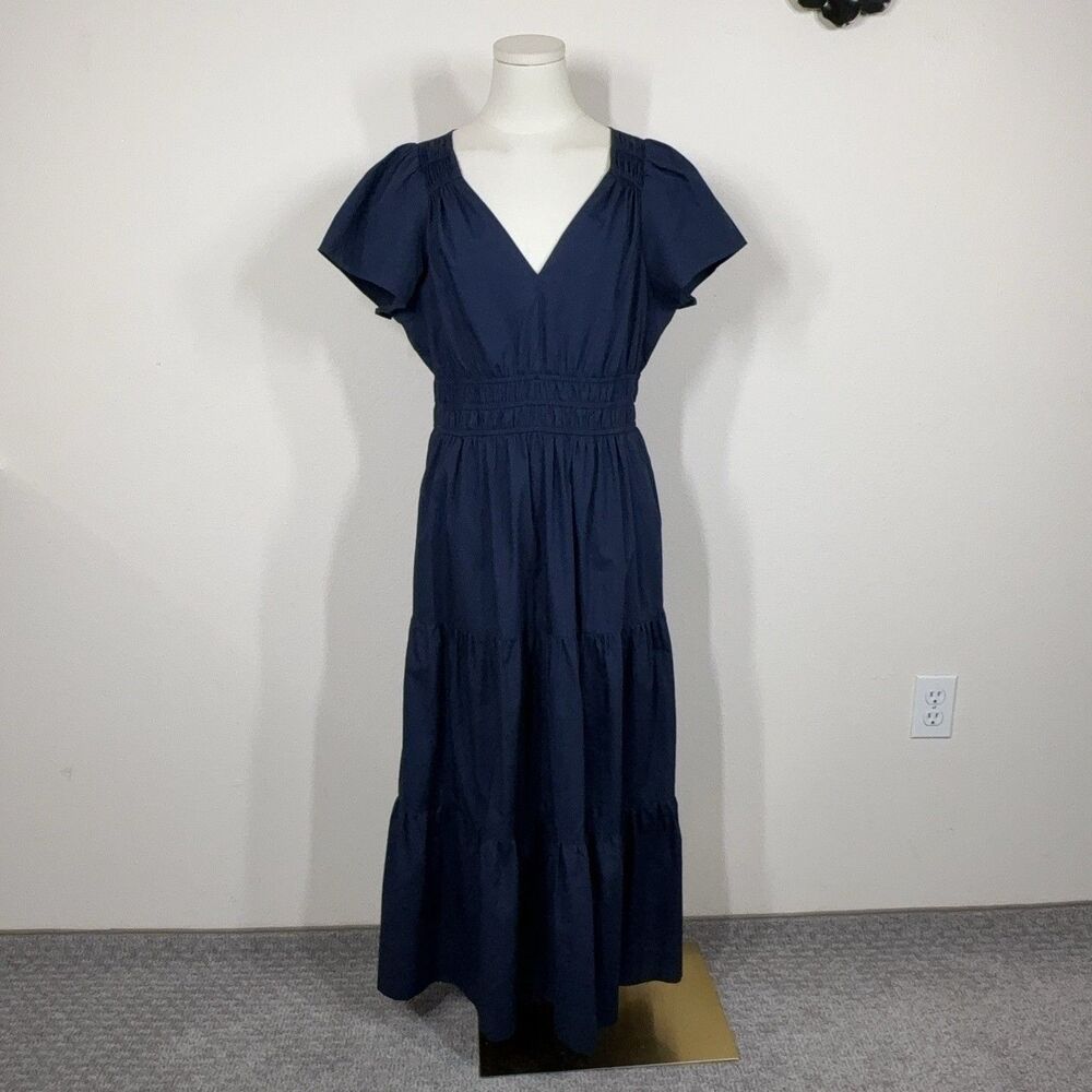 Marea By Liz Joy Dress Womens Medium Blue Midi Pockets Boho Minimalist Cottage